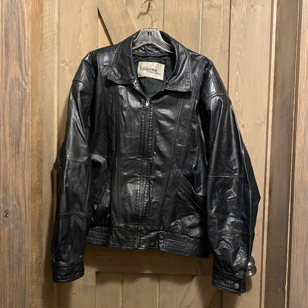 Vintage 70s Wilsons Men's XL Leather Black Bomber Jacket Moto